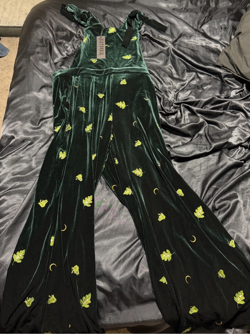 Disturbia Dark Green Velvet Embroidered Jumpsuit NEW US 16/UK 20